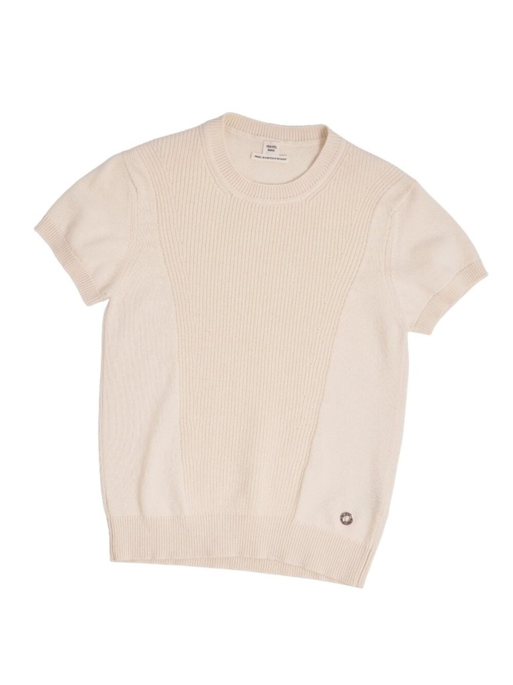 Hermes Knit Sweater Short Sleeve Top Cashmere Cotton Ivory 38